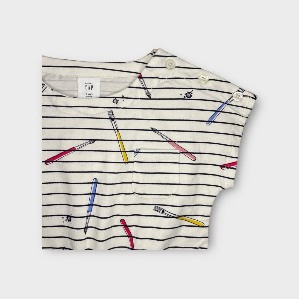 Gap Paint Brush Graphic Striped Pocket Romper
